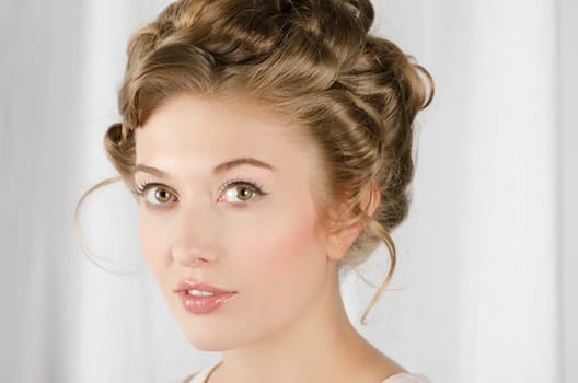 beauty woman closeup portrait over grey background