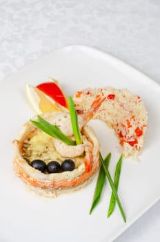 tasty prepared fish with rice and vegetables