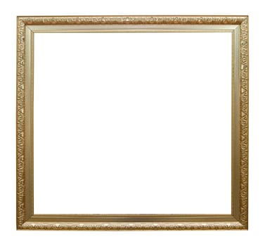 Picture gold frame with a decorative pattern on a white