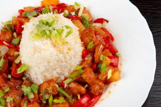 Pork meat and vegetables and pineapple with japanese rice