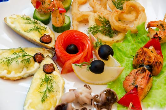 variety eatable seafood set on the dish