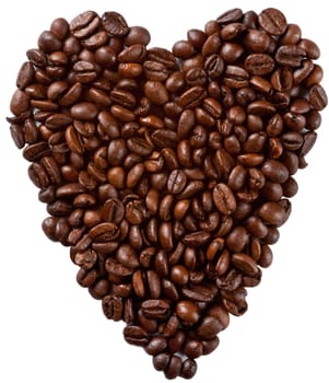Coffee beans heart shaped and isolated in a white background