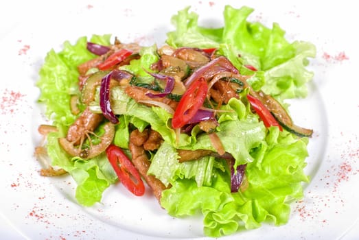 Salad of pork, courgette, lime with hazelnut and lettuce