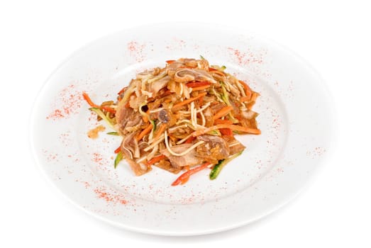 Salad with pig ear with celery, carrot, pepper, cucumber and garlic
