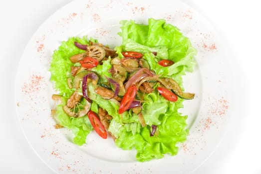 Salad of pork, courgette, lime with hazelnut and lettuce