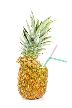 Milk cocktail with pineapple as cup on a white