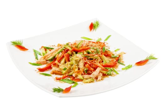 Chinese salad with spicy meat and different vegetable