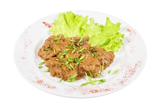 Fried liver of a rabbit stewed at sour cream