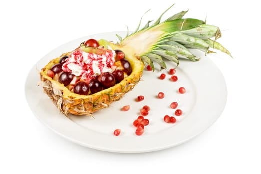 pineapple fruit ice-cream cocktail on a white