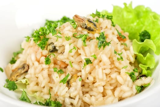 risotto with seafood isolated on a white