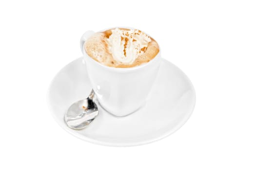 espresso coffee cup with whipped cream and,cinnamon