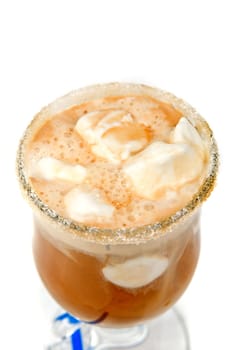 Double espresso coffee cup with ice-cream and syrup