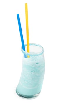 blue cocktail with ice-cream, coconut syrup,cream, orange and cherry juice