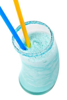 blue cocktail with ice-cream, coconut syrup,cream, orange and cherry juice