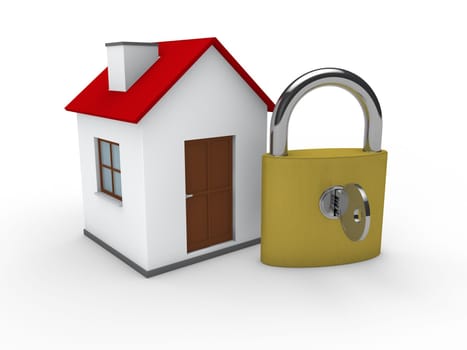3d house home padlock red security lock