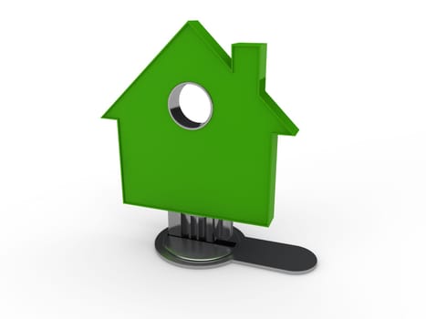 3d house key green home security estate