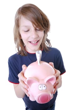 Boy with piggy bank