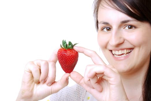 Young woman with strawberry