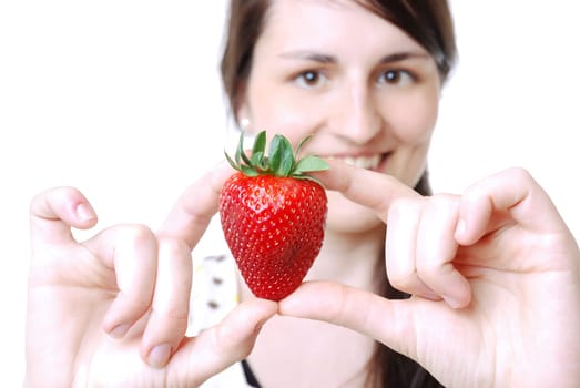 Young woman with strawberry