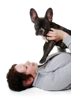 Young woman with french bulldog