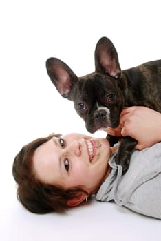 Young woman with french bulldog