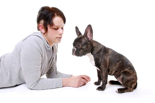 Young woman with french bulldog
