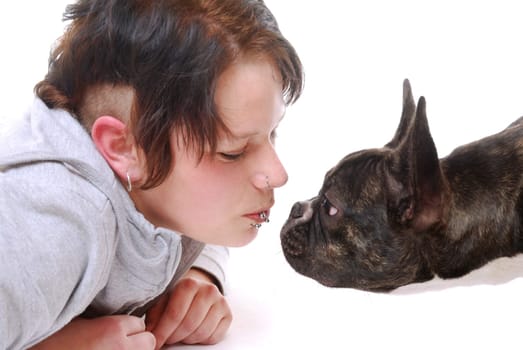 Young woman with french bulldog