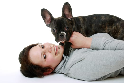 Young woman with french bulldog