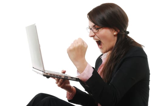 Screaming woman with laptop