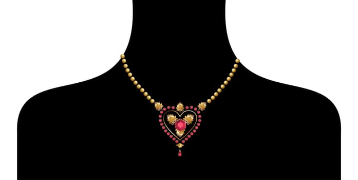 black female silohuette with golden neckless on white background