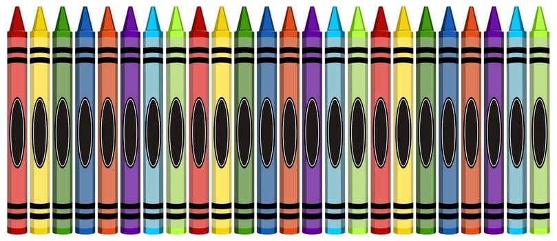 Group of 24 colorful crayons isolated on white background