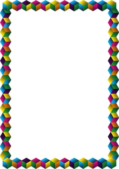 Rectangular multicolor cubes frame over white background.