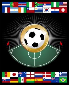 Composition with corner zone and soccer ball, pretending to be a medal.