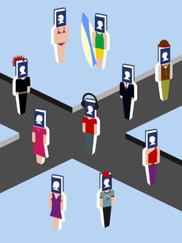 virtual community walking down the street from the social media