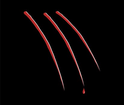 three red scratches dropping blood on black background