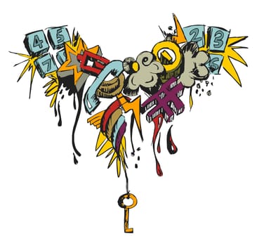 Multicolor grunge grafitti on white background