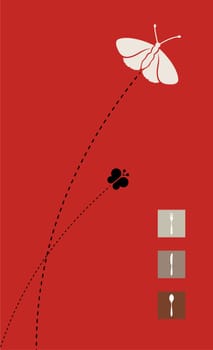 illustration on red background with butterflies food industry, menu, cover