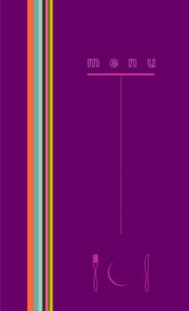 illustration on purple background with multicolor trimming for food industry, menu, cover