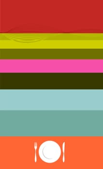illustration on multicolor horizontal bars background for food industry, menu, cover