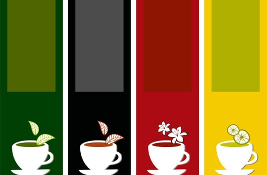 different labels for tea types on different color background