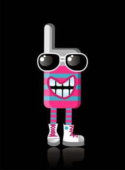 Expressive funky MOBILE PHONE mascot laughing.