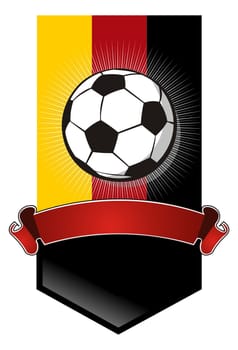 Composition with Germany flag, football and one horizontal ribbon crossed on white background.