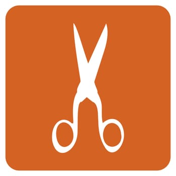 scissors icon over an orange rounded square. Vector file available.