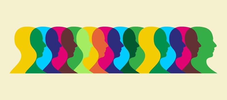 Multiple human heads interacting illustration. Vector file available.