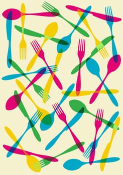 Food, restaurant, menu design background with cutlery silhouette background. Suitable as invitation dinner card. Vector available