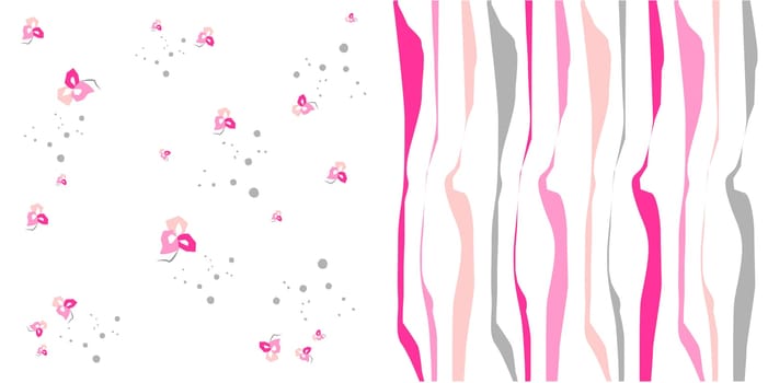Texture vector file over white background formed by flowers at left and bands at right.