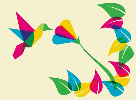 Spring time: multicolored humming bird. Vector file available.