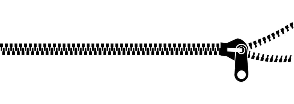 Black zip on white background. Vector file available.