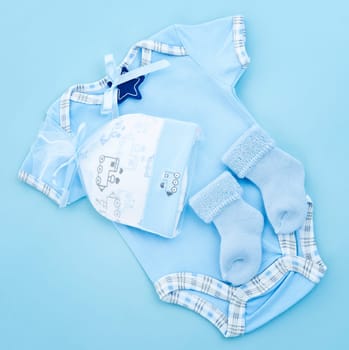 Blue infant boy clothing for baby shower