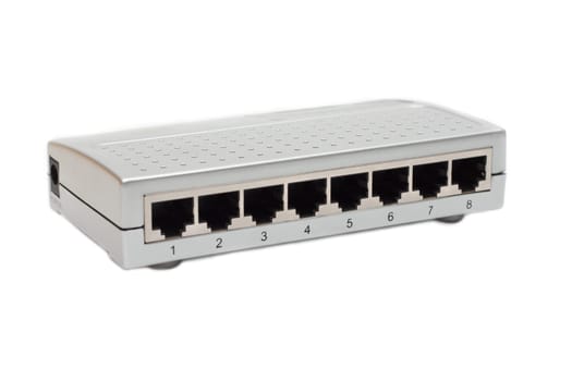 Eight port switch insulated on white background